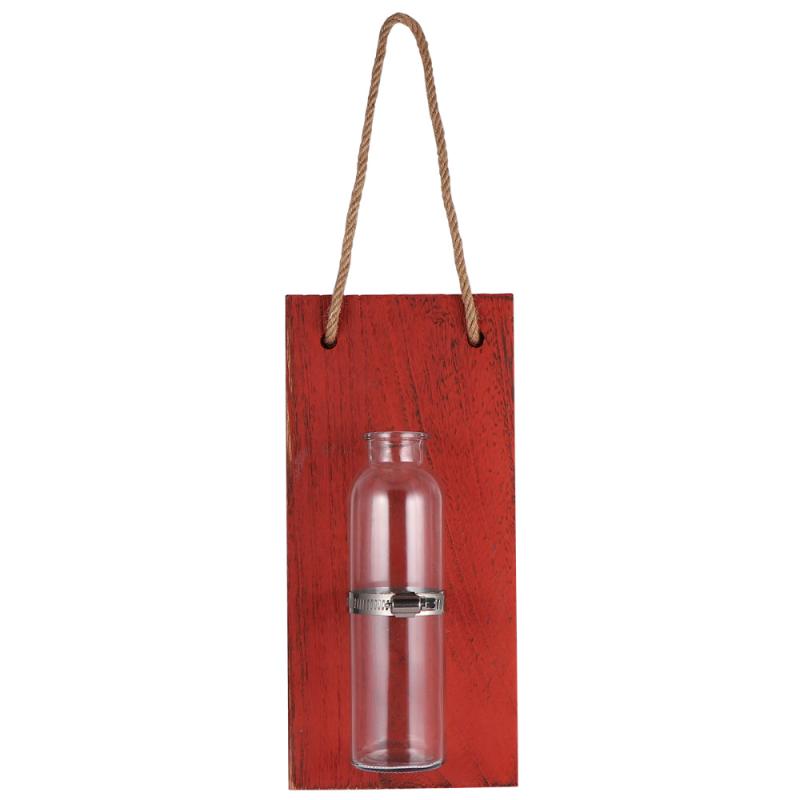 

Water Planting Flower Vase Glass Wooden Board Hanging Flower Vase Beautiful for Home (Red Wooden Board Style