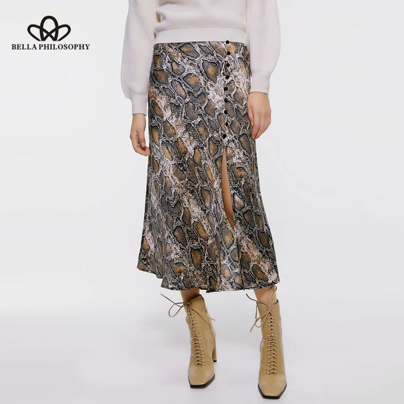 

Herstory Women Snake Animal Print Skirt Vintage Single Breasted Female Mermaid Skirt Casual Street Lady Split, Gray