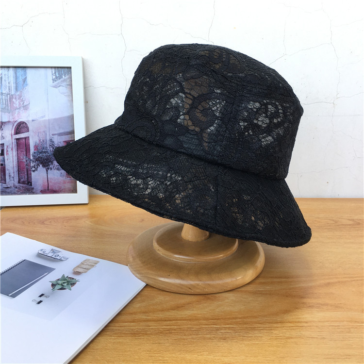 

Fisherman Hat Women's Thin Lace Embroidered Sun Protection PA Hat Beach Travel Sun Korean-Style Summer Bucket, White