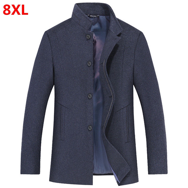 

Autumn and winter big size woolen coat men's stand collar loose plus size 8XL 7XL 6XL 5XL woolen coat jacket men's shirt tide, Gray