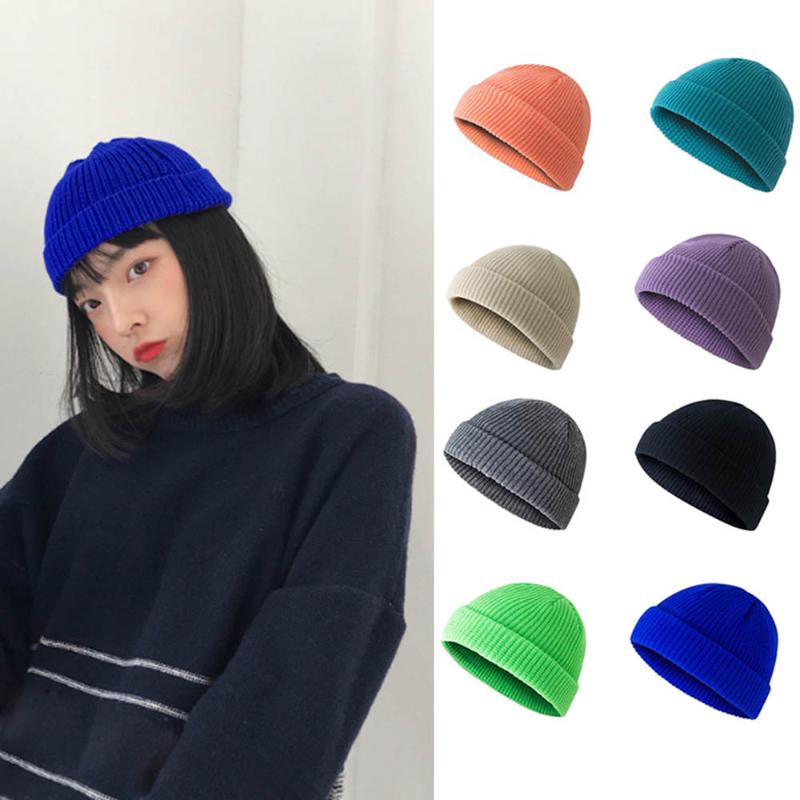 

Brimless Hats Hip Hop Beanie Skullcap Street Knitted Hat Unisex Casual Solid Pumpkin Portable Melon Cap, Army green