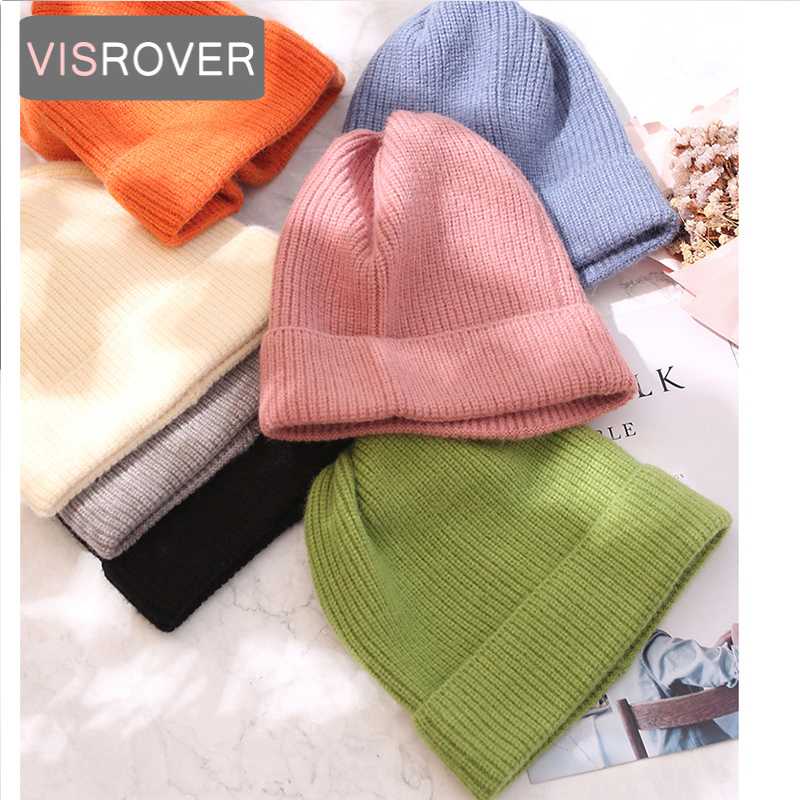 

VISROVER 9 colorways new Autumn winter bonnet solid color acrylic beanies for woman cashmere unisex Warm knitted hat wholesales