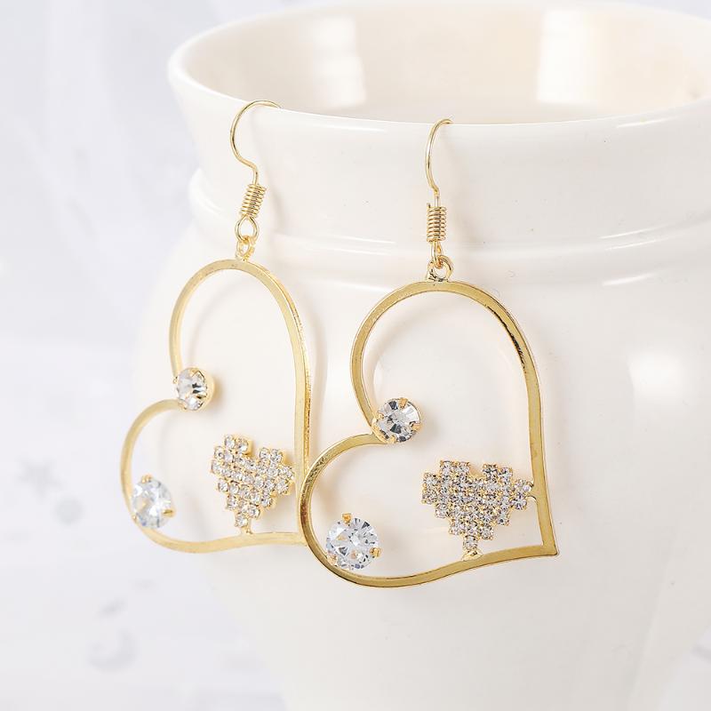 

WYBU Romantic Double Heart Pendant Drop Earring For Women Rhinestone Heart Earring Gift For Girl Friend Trendy Ear Jewelry Lover