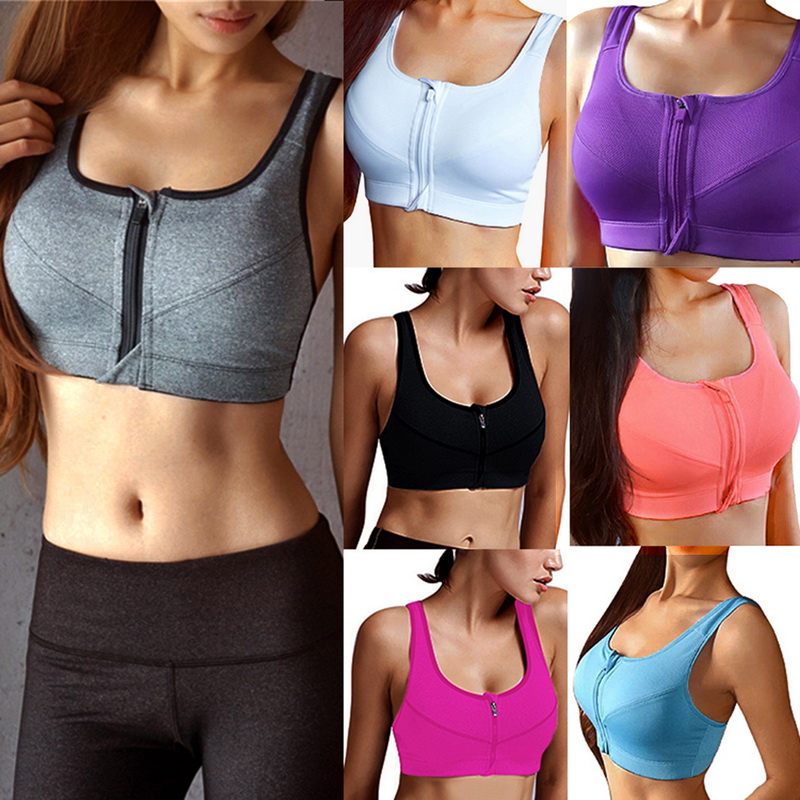 

Zipper Push Up Sports Women's Bras Athletic Plus Size Underwear Fitness Top Athletic Running Bra Shockproof Breathable Yoga Bra, Style c pink
