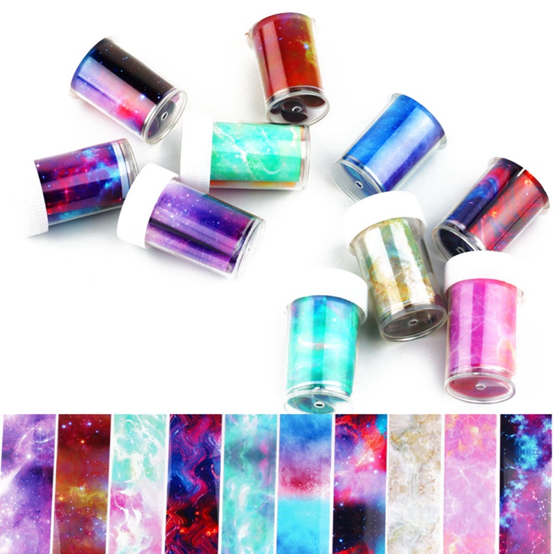 

Nail Vision Gradient Starry Sky Nail Foils HolographicTransfer Sticker Adhesive Decals Set Transfer Gel /Top/Base Coat Needed, 07