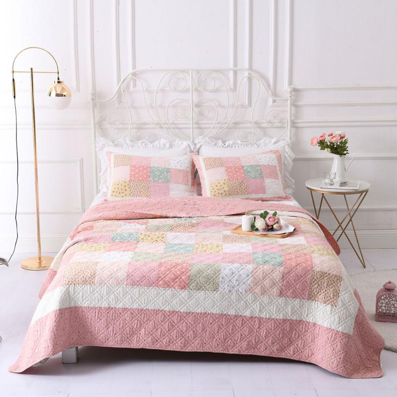 

CHAUSUB Cotton Bedspread Korea Quilts Quilt Set 3pcs Handmade Patchwork Quilted Bed Cover Sheets Shams  Size Coverlet, Lavender