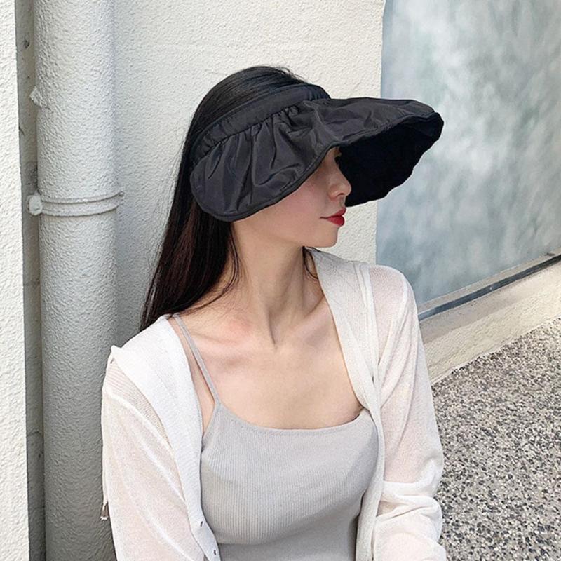

Sun Hats sun visor hat Hats for women with big heads beach hat summer visor Foldable hair accessories, Black