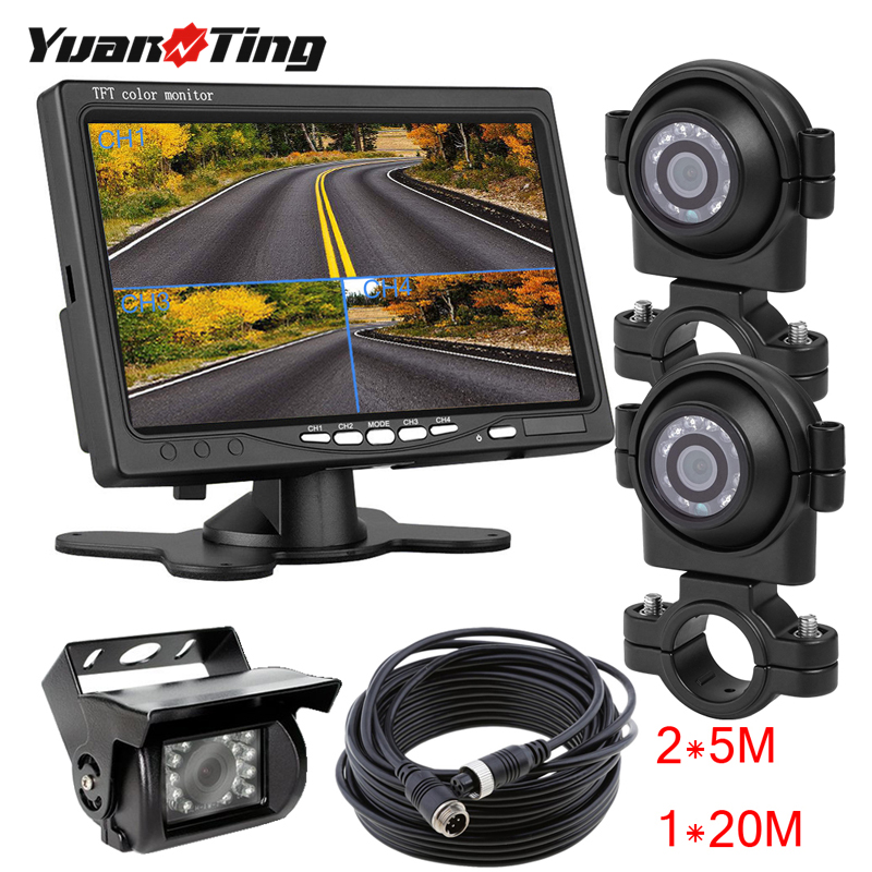 

YuanTing 18 LED IR Night Vision CCD Car Reverse Rear View Camera 7" inch LCD 4CH Split Monitor Kit for Trailer Caravan Camper RV