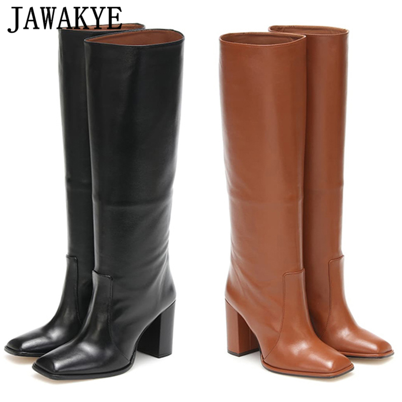 

winter Chunky high heel long boots for women black knee high boots Square toe Women's combat female Shoes botas de mujer