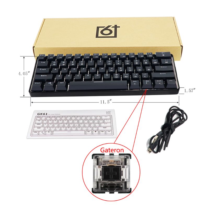 

RGB LED Backlit Wired Mechanical Keyboard Portable Compact Waterproof Mini Gaming Keyboard 61 Keys Gateron Switchs for Mac