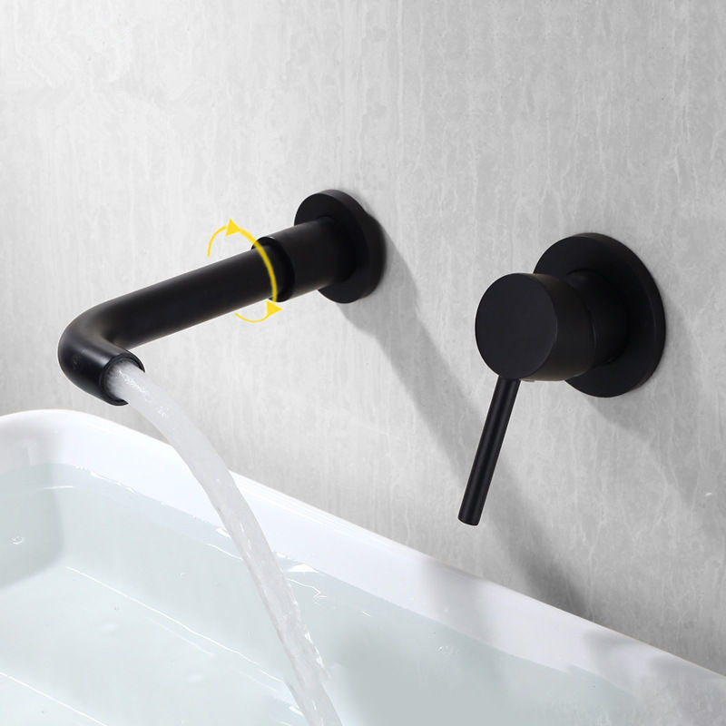 

Matte Black Brass Wall Mounted Basin Faucet Single Handle Bathroom Mixer Tap Hot Cold Sink Faucet Rotation Spout Brushed Gold