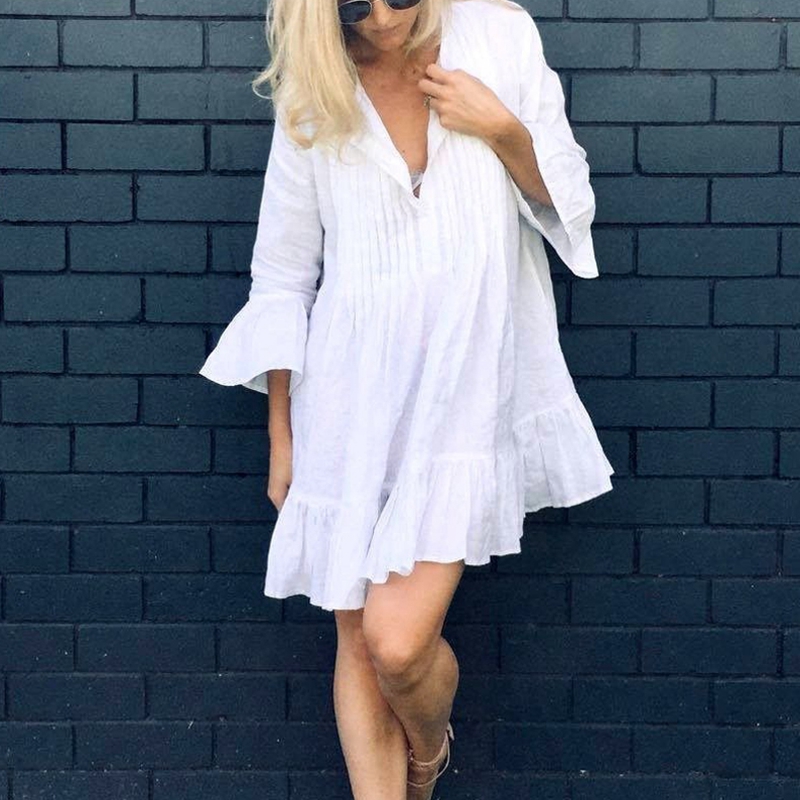 

women ruffle swim cover up dresses beach swimsuit cover-ups tops, White