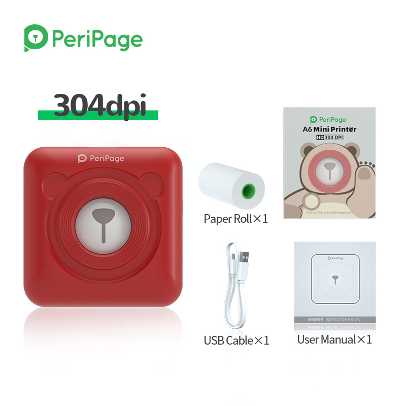 

PeriPage Portable Thermal Bluetooth Printer 304dpi Red Thermal Picture Photo Label Wireless Mini Printer