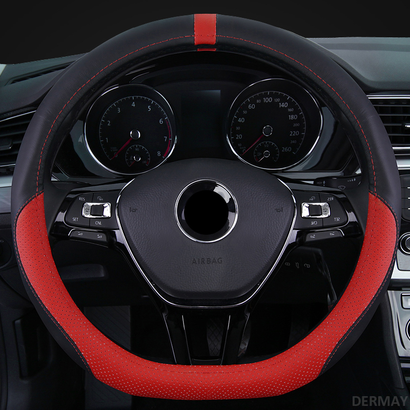 

D Shape Sport Genuine Leather Steering Wheel Cover for VW Scirocco 2009 2010 2011 2013 2014 2015 2016