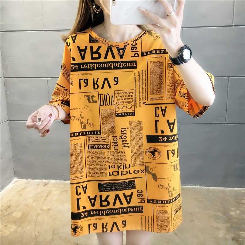 

Half Sleeve T-shirts Summer Women Printed Chic Basic O-neck Plus Size 2XL Oversize Womens Teens Daily Streetwear Loose Colorful, Green