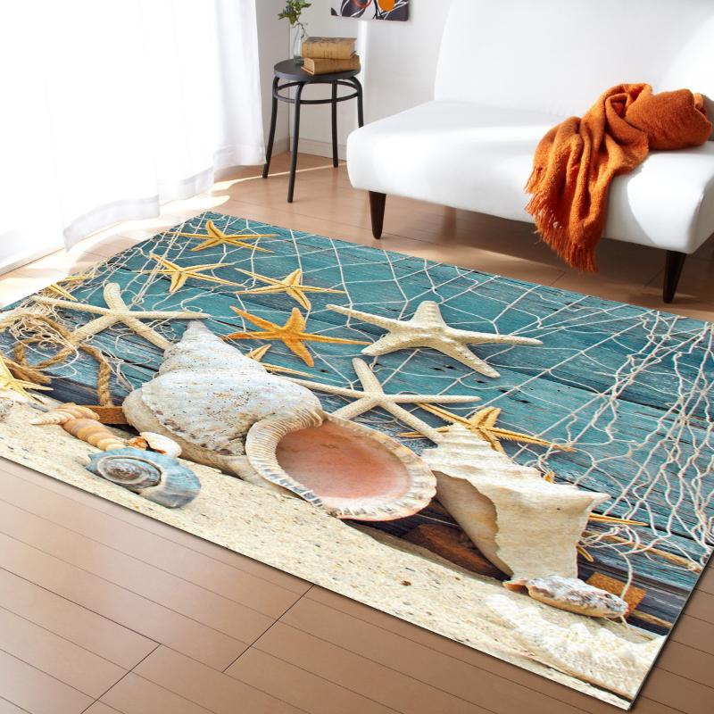 

Sea Star Conch Beach Pattern Carpets for Living Room Bedroom Area Rug Kids Room Play Mat 3D Printed Home Large Carpet, As pic