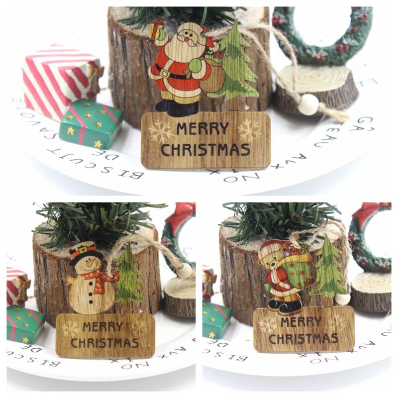 

3pcs Wooden Christmas Bear Snowman Santa Claus Pendants Cartoon Colorful Printed Merry Christmas Tree Hanging Ornaments Decor