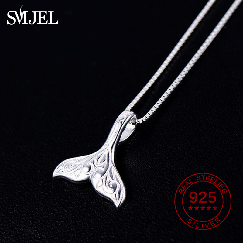 

SMJEL 925 Sterling Silver Whale Tail Fish Charm Necklace Mermaid Tail Necklace Women Boho Sterling Silver Jewelry Gifts Collier
