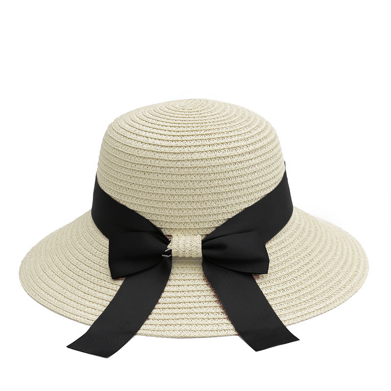 

Bowknot fisherman straw hat female summer fashion wild travel beach sun hat outdoor sun protection, White