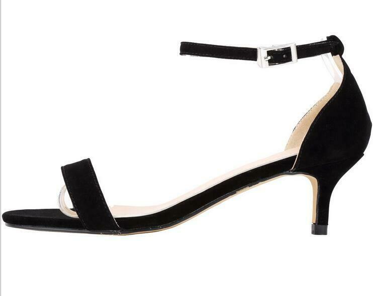 

Womens Stilettos Open Toe Strappy Kitten Heels Ankle Strap Sandals Party Dress, Black