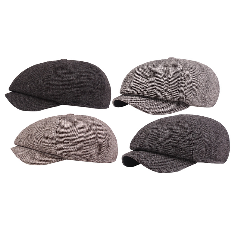 

Men's Newspaper Hat Striped Octagonal Cap Beret Casual Driving Hat Winter Outdoor Warm, Gray