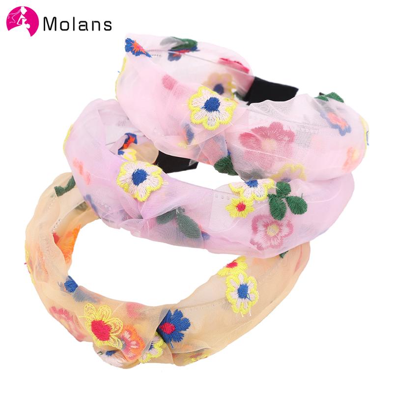 

Molans Girl's Flower Embroidered Pattern Hairbands For Women Transparent Chiffon Headbands Lovely Hair Accessories