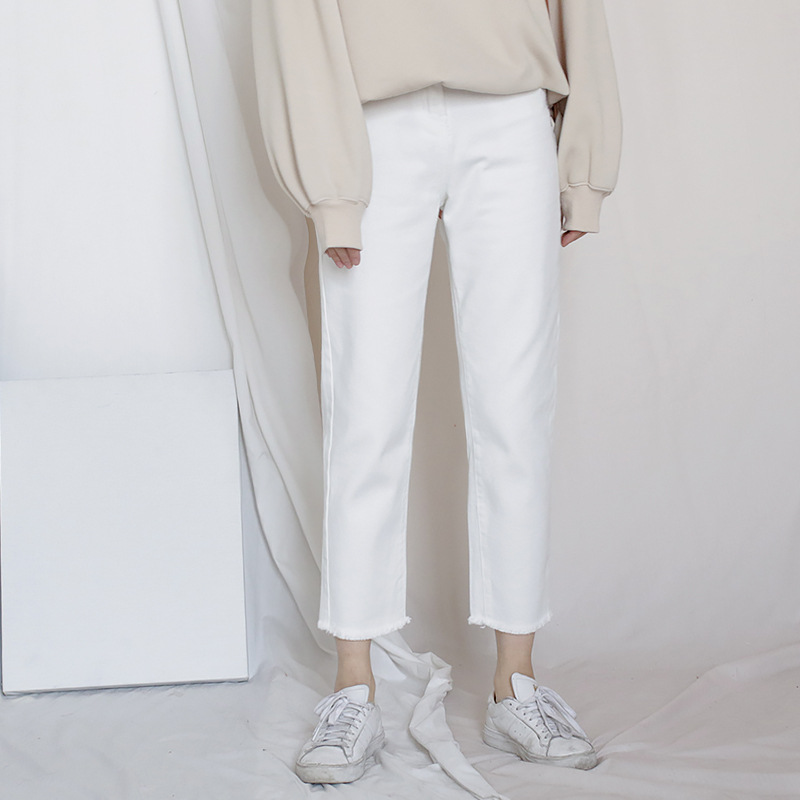 

Office Lady Straight Jean Pants Women High High Waisted Jeans Cotton Harajuku Denim Pants, White