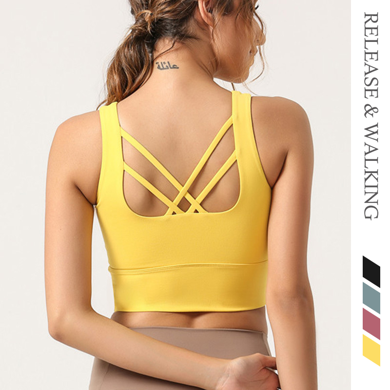 

R&W Cross Back Women Vest High Intensity HIIT Training Dancing Sports Fitness Gym Bras Hip Up Tops Exercise Bra Fashion Top, Black
