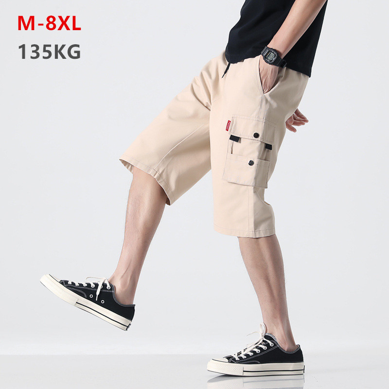 

Boy Summer Shorts Man Cargo Black Khaki Army Green Teenager Plus size 6XL 7XL 8XL Cotton Knee Long Men Pockets short