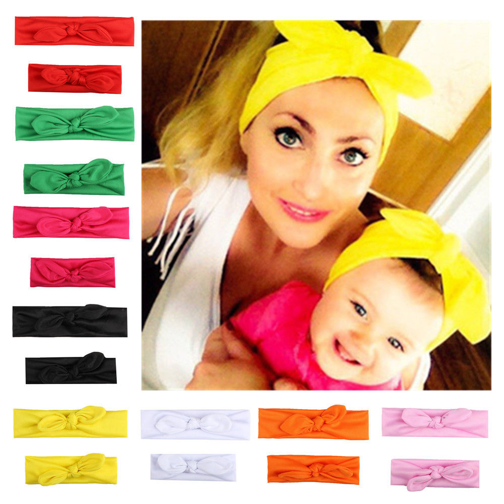 

2Pcs Mama & Baby Headwear Toddler Girls Mom Elastic Bow Knotted Turban Hair Band Headband Fashion Princess Bow Children Headwear, White