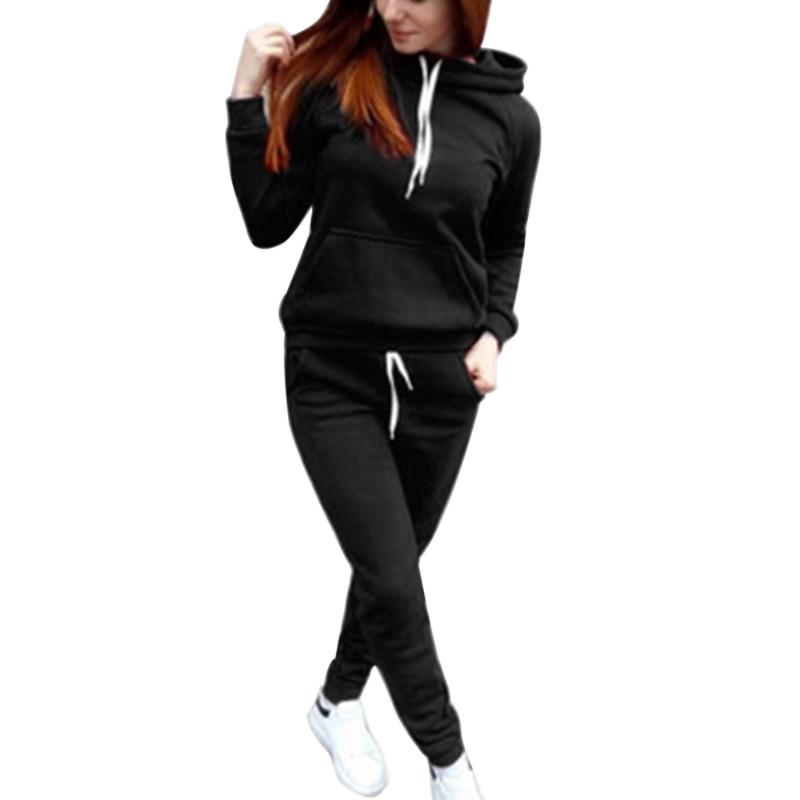 

LOOZYKIT Fashion Women Sports Hoodie Tracksuit Solid Color Casual Warm Sweatshirt Drawstring Sports Pants Running Outfit
