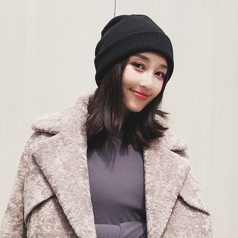 

Winter Cashmere Bonnet For Women Knitted Gorros Ladies Solid Thick Warm Hats Fashion Winter Women's Black Hats and Beanies, Color 2
