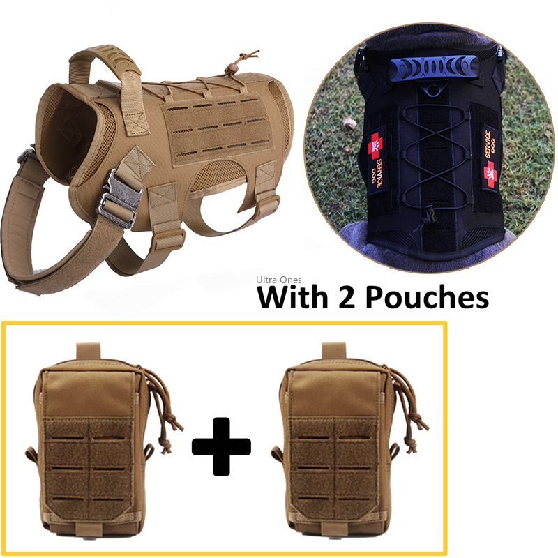 

Tactical Dog Vest Hunting Training Dog Harness Molle Working Army Service Pet Vests with Handle & Pouches, Black