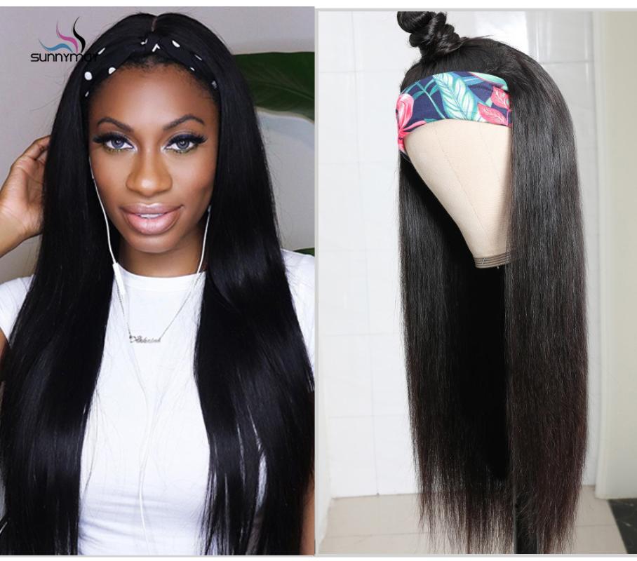 

Headband Wig Full Machine Made with Hair Bands Remy Straight Scarf No Lace Front Wigs Natural Glueless Human Hair Wigs Admutty, Natural color