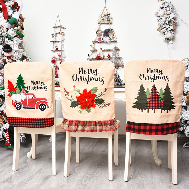 

Cotton Linen Santa Claus Chair Cover Kitchen Table Christmas Chair Back Cover Holiday Party Banquet Dining Decoration*