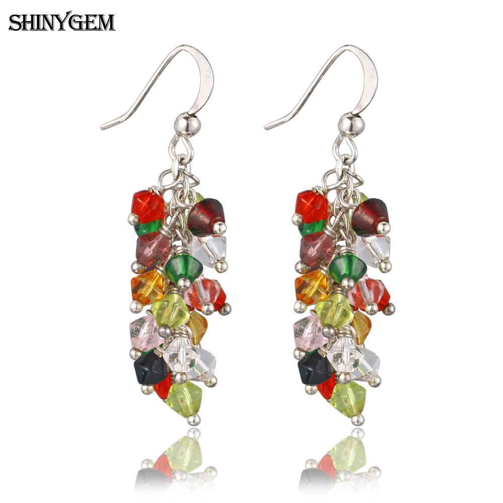 

ShinyGem 4mm Geometric Glass Crystal Long Earrings Elegant Handmade 8 Colors Grape Shape Drop Earrings Fashion Jewelry For Women
