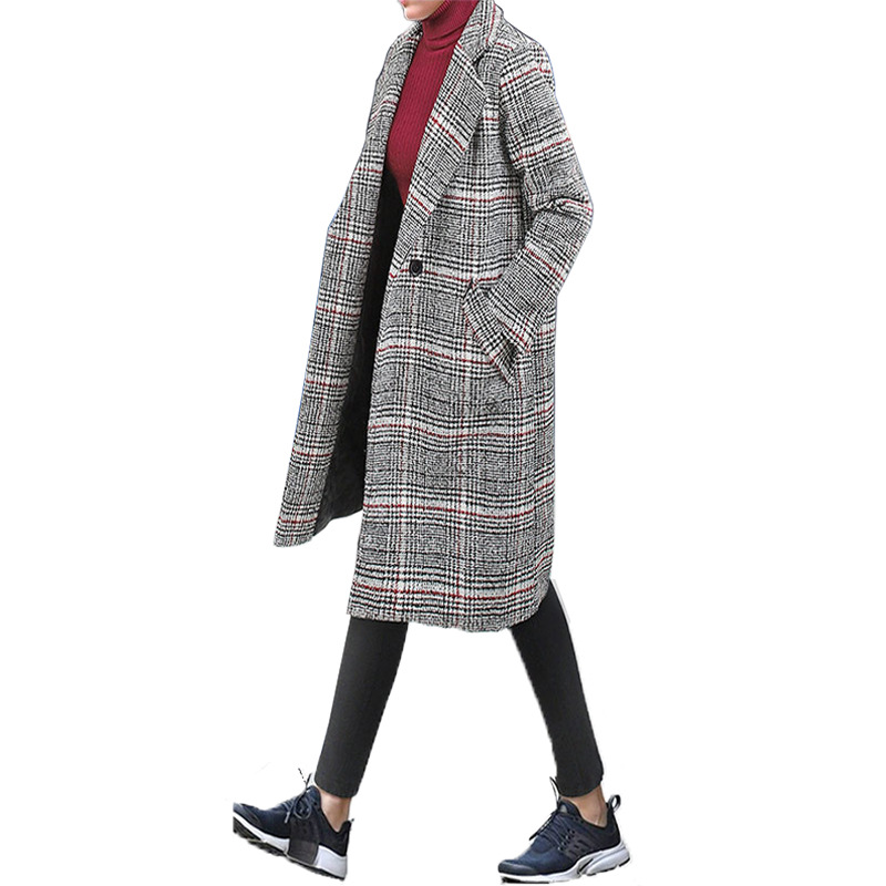 

Autumn and winter woolen coat female 2020 New Plaid Overcoat casual women's coats Plus Size 5XL, Gray