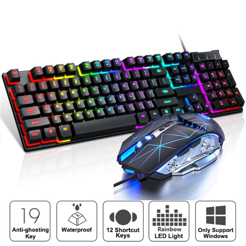 

Wired Gaming Keyboard Mechanical Feeling Backlit Keyboards USB 104 Keycaps Waterproof Computer Game Keyboards Russian sticker