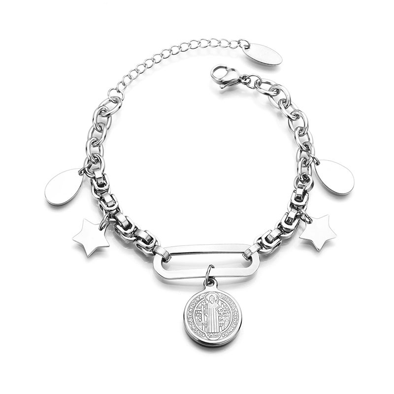 

Punk Stainless Steel Jesus Round Badge Bracelet For Women Men Cool Religious Star Geometric Bracelet Trendy Unisex Jewelry 2020