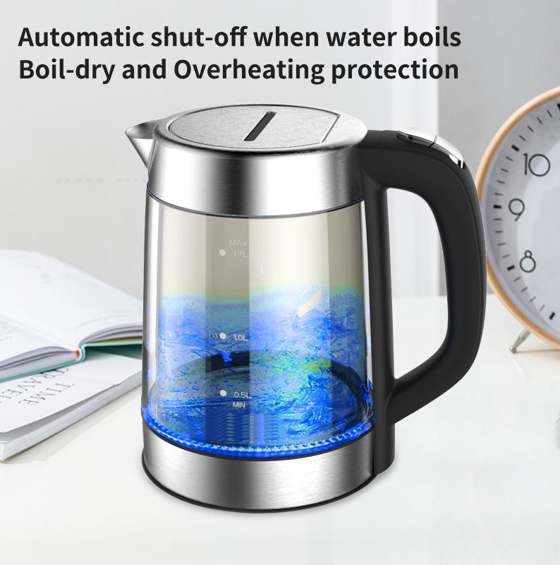 

1.7 Liter Electric Fast Boiling Glass Water Boiler with LED Indicator Cordless BPA-Free Borosilicate Kettle