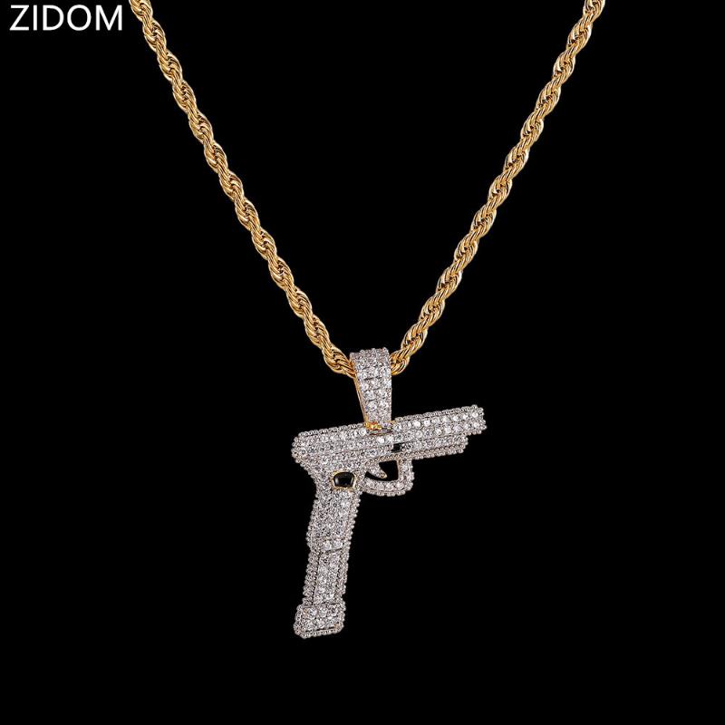 

Men Hip hop Iced out Bling pistol shape Pendant Necklaces Cubic Zirconia High quality men Hiphop pendants Necklace jewelry gifts