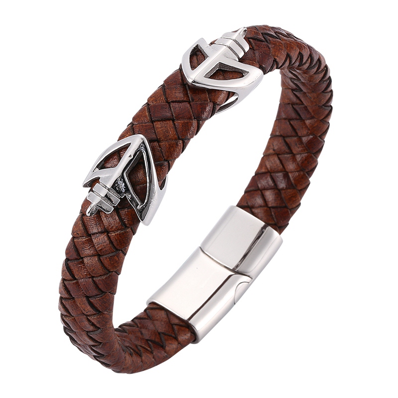

Men Bracelet Vintage Brown Braided Leather Rope Bracelet Male Jewelry Stainless Steel Magnetic Clasp Wristband Gift C0082