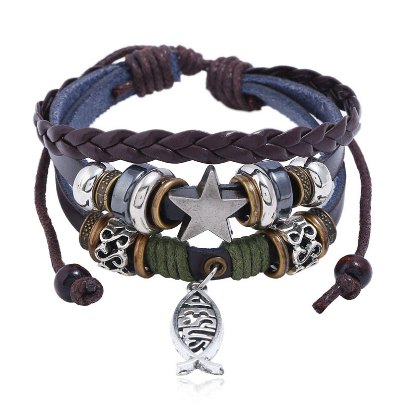 

2020 New Beaded Leather Bracelet Jesus Fish Cross Bracelets Charm Bracelets for Unisex Fashion Jewelry Accessories Gift