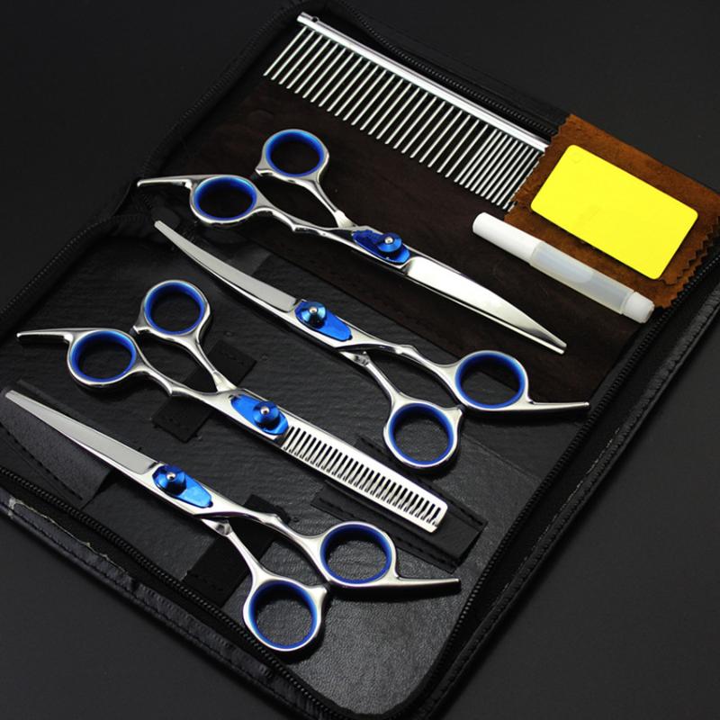

5 kit Professional japan 6 inch pet dog grooming hair scissors curved shears comb cutting thinning barber hairdressing scissors