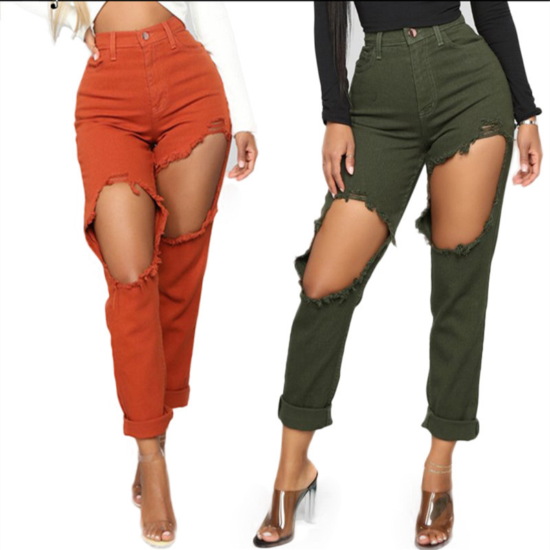 

Spring Selling Hot Fashion Holes Ladies Pants Casual High Waist Pants Slim Thin Female Jeans Female Pencil, Xafyfs--512--1
