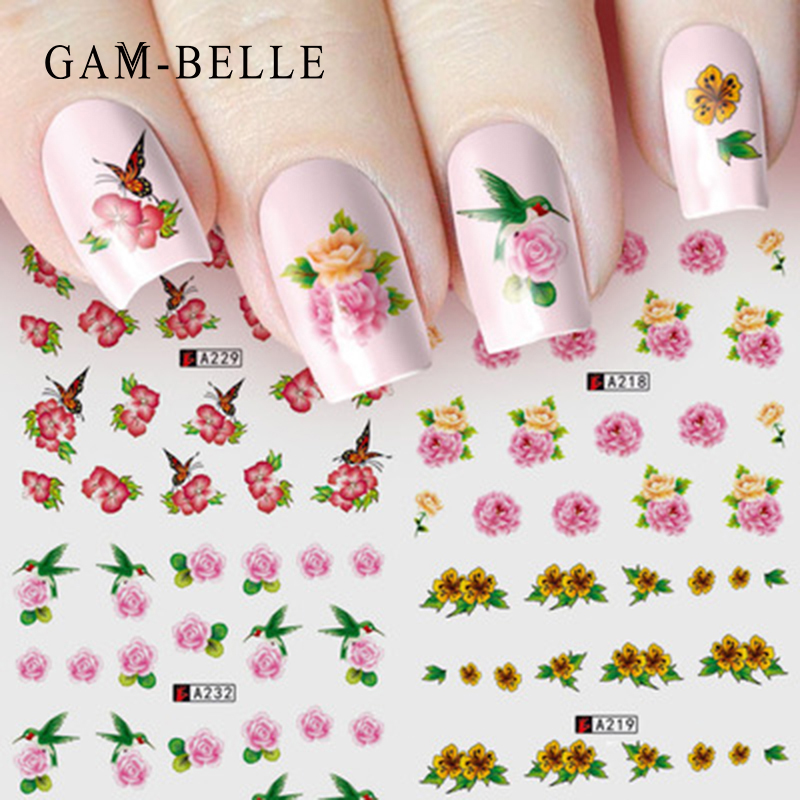 

GAM-BELLE 1pcs Nail Art Water Decals Flower Rose Purples Designs for Women Full Cover Sticker Decorations Sticker Summer Tips, A211