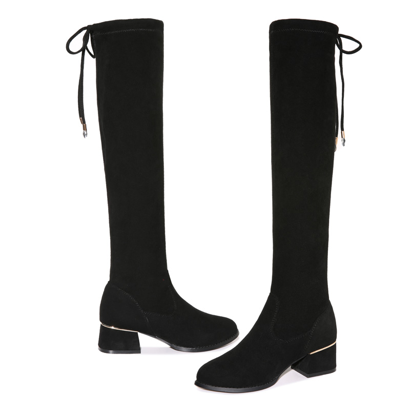 

New Fashion Winter Women Boots Short Plush Warm Women Boots Over The Knee Elastic Shoes Woman 3-31, Black (heel 5.7cm)
