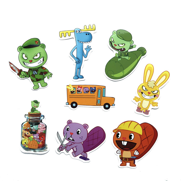 10 Sets=80PCS Happy Tree Cartoon Cute Funny Stickers Stationery Trolley Case Water Cup Computer Stickers-image-572458347