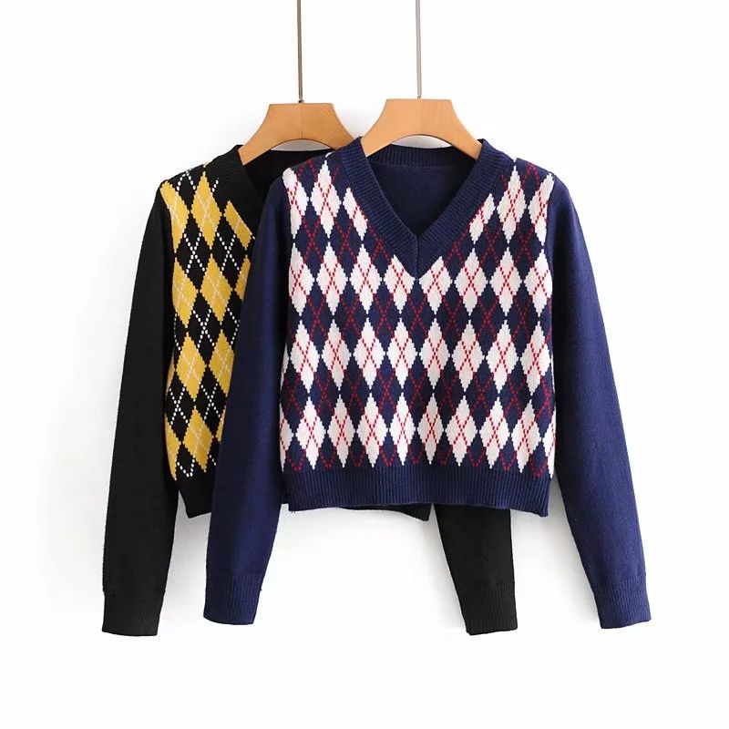 

2020 Autumn Winter New Women Knitted Top preppy style Kintted Sweater Pullover Casual Fashion Sweater femme vetement ropa mujer, Blue