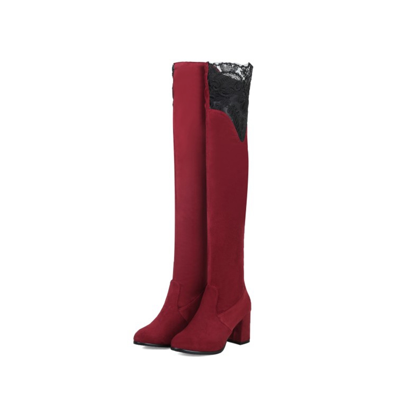 

BLXQPYT Plus Size 34-48 Winter Plush Boots 2020 Women Over the knee High Boots Sexy High Heels Spring Autumn Pumps Shoes 78-1, Wine red without fur